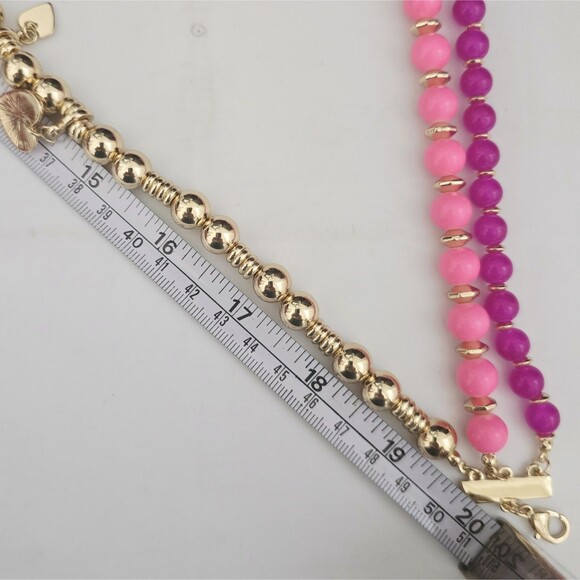 Lilly Pulitzer PINK Beaded GOLD HEART Charm Necklace Love $98 Retail - Picture 8 of 8